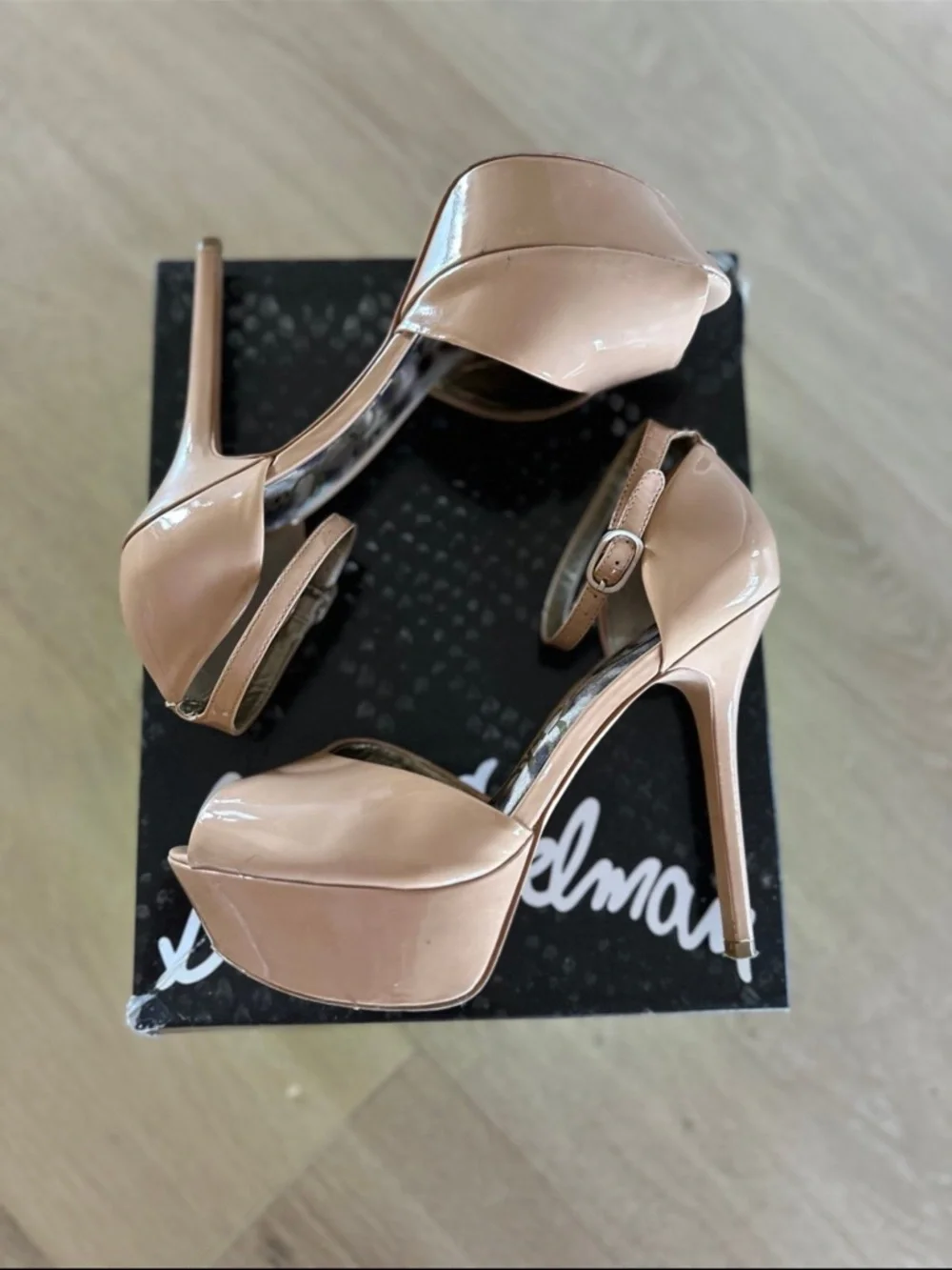 Sam Edelman Blush Patent Leather Peep-Toe Platform Heels - Picture 6 of 12